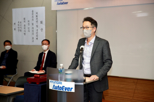 서정식 현대오토에버 대표이사가 26일 주주총회에서 인사말을 하고 있다.  현대오토에버 제공